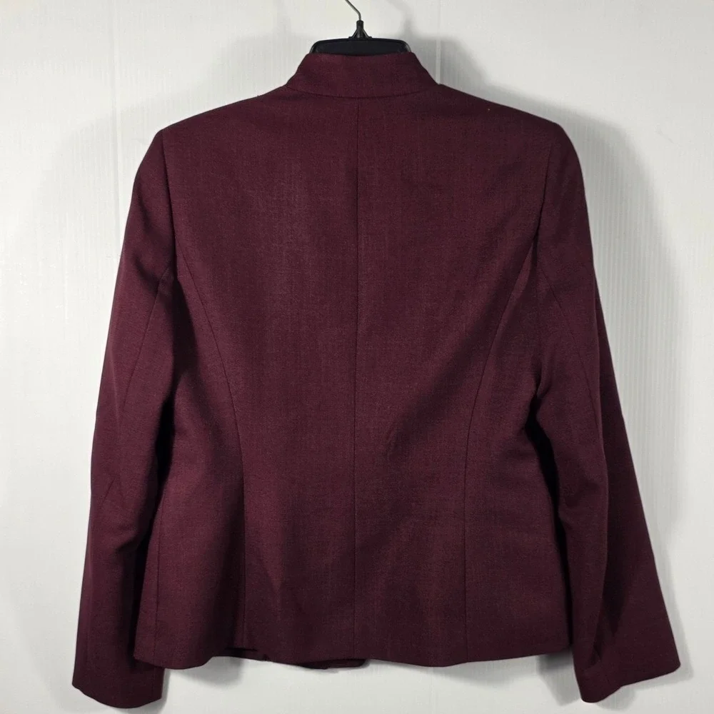 Le Suit Womens Burgundy  Collar Scalloped Blazer Jacket Size 6 Plum Professional